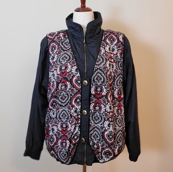 Vintage 90s Bomber Jacket Womens M/L Lavon Cheerful Corp Boho Indie Grunge Black - Picture 1 of 12